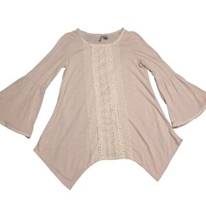 Women's Beige Pink Lace Detail Top With Flare Arms